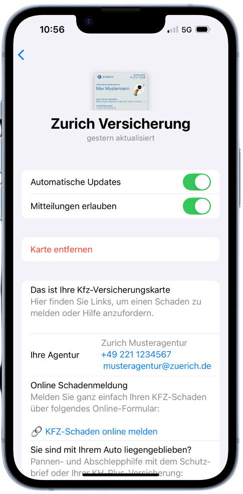 Digitale Versicherungskarte Handyansicht